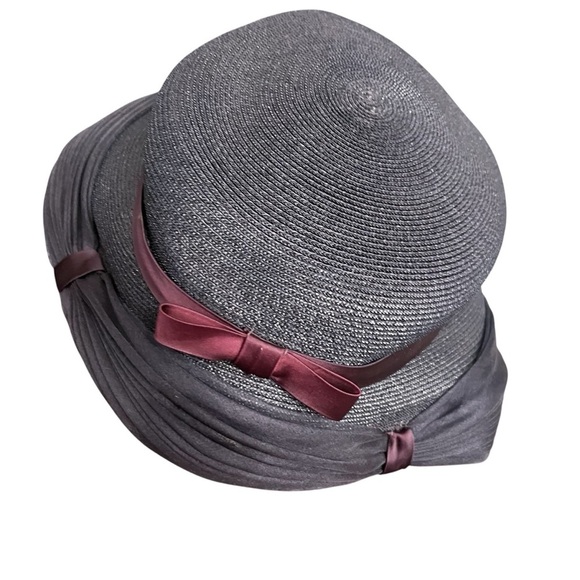 Vintage 1950s Navy Blue Woven Straw Hat Ribbon Detail OS - Picture 4 of 7